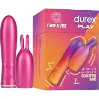 Durex Tease &amp; Vibe - stavvibrator med kanin klitorisstimulator - rosa