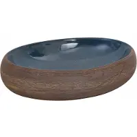 vidaXL Handfat brun och blå oval 59x40x15 cm keramik