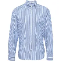 Gant för män. 3000130 Blå randig poplinskjorta Regular Fit (S), Casual, Bomull, Klassisk, Lång ärm