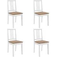 vidaXL Matstolar med kuddar set om 4 vit solid trä 247635