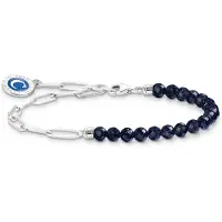Thomas Sabo Charm Club Charmista Enjoy black bead silver blue enamel coin 17 cm armband A2129-007-32-L17v