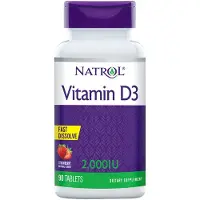 Natrol , Vitamin D3, Ben & Ledvärk, Strawberry , 2,000 IU, 90 Tabletter