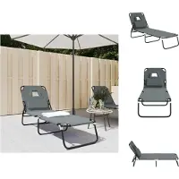 vidaXL Fällbar chaise longue grå oxfordtyg, pulverlackerad stål, solbädd, trädgårdsstolar, patio stol, 360178