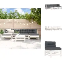 vidaXL Loungegrupp för trädgården med dynor 7 delar vit massivt trä