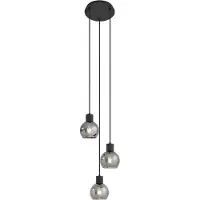 QAZQA Art Deco-hänglampa svart med rökglas rund 3-ljus - Vidro