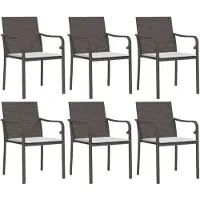 vidaXL Trädgårdsstolar 6 st med dynor brun 56x59x84 cm konstrotting