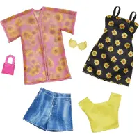 Barbie Fashions 2-pack kldeset 2 outfits Docka Inkluderar skjortshorts och kimono rmls solrosklnning och 2 accessoarer