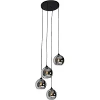 QAZQA Art Deco Pendellampa Svart med Rökglas 4-ljus - Wallace