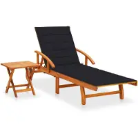 vidaXL Solsäng med bord och dyna massivt akaciaträ
