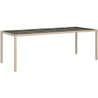 vidaXL Trädgårdsbord beige 250x100x75 cm härdat glas och konstrotting