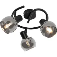 QAZQA Art Deco taklampa svart med rökglas 3-ljus rund - Vidro