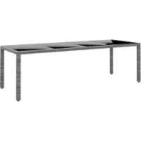 vidaXL Trädgårdsbord 250x100x75 cm härdat glas och konstrotting grå