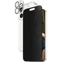 PanzerGlass - 3-i-1-paket - skyddskit skärm/objektiv/baksida för mobiltelefon - glas - med sekretessfilter - ramfärg svart - för Apple iPhone 15 Pro