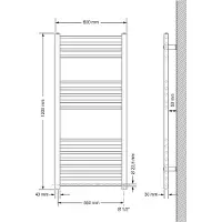 LuxeBath Badrumsradiator Sahara 600x1200 mm vit rak med sidoanslutning LuxeBath