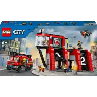LEGO City Fire Station With Fire Truck Toy - Kids Toy Building Set med 2 Fire Truck -bilagor - Gvor fr pojkar och flickor i ldrarna 6+ - ltsa