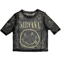 Ginza.se Nirvana: Ladies Crop Top/Yellow Happy Face (Black) (Mesh) (X-Small)