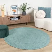 NATURL. Rund ullmatta | Wise blå hos Volero | Ø 100 cm | Natur | Enfärgad | Rund | Plattvävd