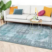 FRAAI Vintage matta | Estate Medaillon blågrön hos Volero | 115x170 cm | Bomull | Medaljong | Rektangulär | Plattvävd