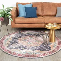 FRAAI Rund vintage matta | Azara blå/röd hos Volero | Ø 120 cm | Polyester | Medaljong | Rund | Plattvävd