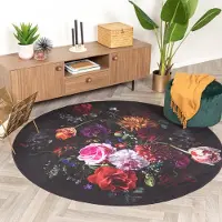 FRAAI Rund blommig matta | Florine svart/rosa hos Volero | Ø 160 cm | Polyester | Blommig | Rund | Plattvävd
