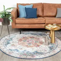 FRAAI Rund vintage matta | Azara ljusblå hos Volero | Ø 160 cm | Polyester | Medaljong | Rund | Plattvävd
