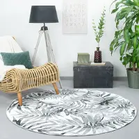 FRAAI Rund matta | Palmier Leaves grå hos Volero | Ø 190 cm | Chenille | Botanisk | Rund | Plattvävd