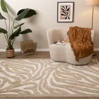 FRAAI Tvättbar matta | Dunya Zebra beige/vit hos Volero | 140x200 cm | Polyester | Djurmönster | Rektangulär | Låg lugg