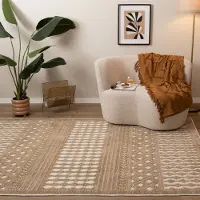 FRAAI Tvättbar matta | Dunya Geo beige/vit hos Volero | 160x230 cm | Polyester | Geometrisk | Rektangulär | Låg lugg