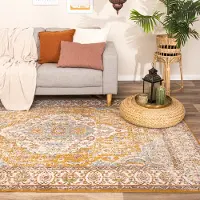 FRAAI Vintage matta | Thirza Medaillon ockragul/flerfärgad | 80x150 cm | Polypropen | Medaljong | Rektangulär | Låg lugg