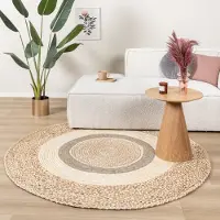 FRAAI Rund jutematta | Mirai Border vit/blandning hos Volero | Ø 120 cm | Jute | Med kant | Rund | Plattvävd