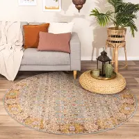 FRAAI Rund vintage matta | Thirza Oriental ljusblå/flerfärgad | Ø 100 cm | Polypropen | | Rund | Låg lugg