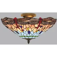 Searchlight Tiffany taklampa Dragonfly, dimbar, Multifärgad, Vardagsrum / matsal, Glas, Tiffany, Taklampa