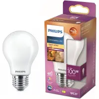 Philips LED Classic - LED-glödlampa - form: A60 - glaserad finish - E27 - 10.5 W (motsvarande 100 W) - klass D - varmt ljus - 2200-2700 K