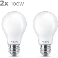 Philips LED-lampa Motsvarande 100W E27 Varmvit ej dimbar, glas, 2-pack vit
