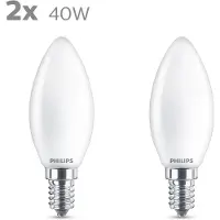 Philips - LED-glödlampa - form: B35 - glaserad finish - E14 - 4.3 W (motsvarande 40 W) - klass F - varmt vitt ljus - 2700 K (paket om 2)