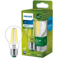 Philips - LED-glödlampa med filament - form: A60 - klar finish - E27 - 4 W (motsvarande 60 W) - klass A - svalt vitt ljus - 4000 K - transparent