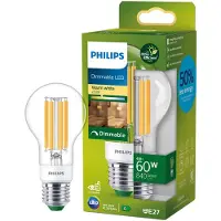 Philips - LED-glödlampa med filament - form: A60 - klar finish - E27 - 4 W (motsvarande 60 W) - klass A - varmt vitt ljus - 2700 K - transparent