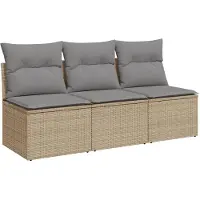 vidaXL Trädgårdssoffa 3-sits med dynor konstrotting beige