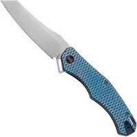 We Knife RekkeR WE22010G-4 Polished Bead Blasted CPM 20CV, Blue Titanium Blue Diamond Pattern pocket knife, Kyle Lamb design