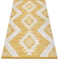 Rugsx Matta ECO SISAL Boho MOROC Ruter 22312 fringe - två nivåer av hudna gul / grädde, återvunnen matta 136x190 cm