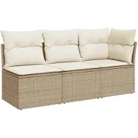 vidaXL Trädgårdssoffa 3-sits med dynor konstrotting beige