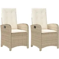 vidaXL Justerbara trädgårdsstolar 2 st med dynor beige konstrotting