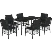 vidaXL Matgrupp för trädgården med dynor 7 delar svart konstrotting