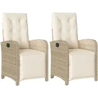 vidaXL Justerbara trädgårdsstolar 2 st med fotstöd beige konstrotting