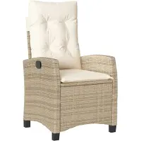 vidaXL Justerbar trädgårdsstol med beige kuddar av flätad resin 365212