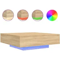 vidaXL Soffbord med LED-belysning, Sonoma-ek, 100x100x31 cm