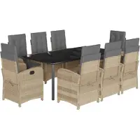 vidaXL Matgrupp för trädgården med dynor 9 delar mixbeige konstrotting