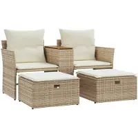 vidaXL Trädgårdssoffa 2-sits med pallar beige konstrotting