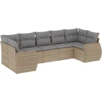 vidaXL Matgrupp för trädgården med dynor 7 delar beige konstrotting