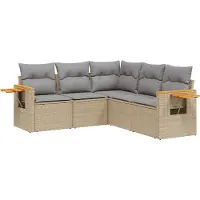 vidaXL Soffgrupp för trädgården med dynor 5 delar beige konstrotting
